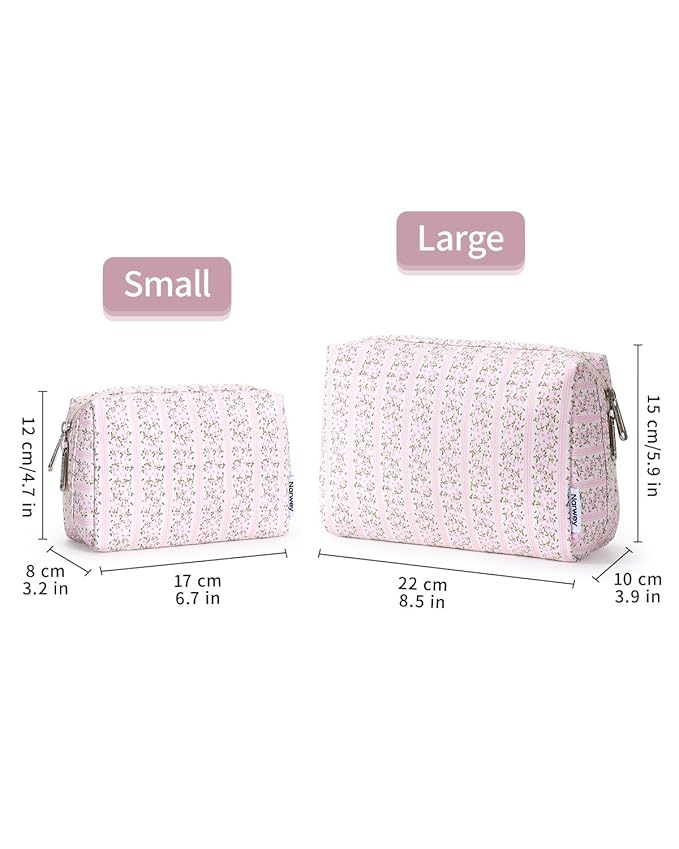 Narwey Cute Floral Makeup Bag Travel Cosmetic Bag Organizer Toiletry Bag Make Up Bags with Compartments for Women Girls (Pink Flower Buds, Large)