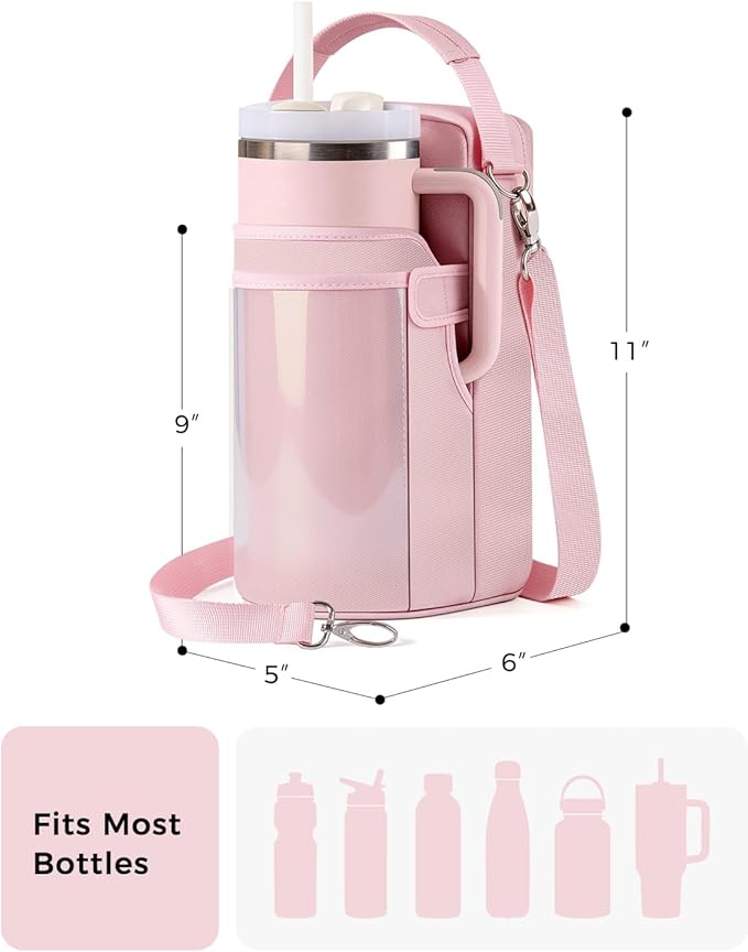 GLORIEROO Magnetic Gym Bag for Women - Water Bottle Holder Bag Carrier - Gym Workout Accessories Essentials Gifts for Women | 4 Built-in Magnets, Fits 40oz Tumbler, Shoulder Strap, Touchscreen Pocket