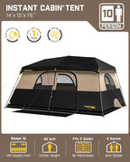 FanttikOutdoor Instant Cabin Tent 6/8/10/12 Person Camping Tent Setup in 60 Seconds with Rainfly & Windproof Portable with Carry Bag for Family Camping & Hiking, Upgraded Ventilation, Khaki