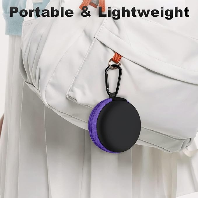 Round Earbud Case Portable EVA Carrying Case Storage Bag Cell Phone Accessories Organizer with Carabiner for Earphone, Earbud, Earpieces, SD Memory Card, Camera Chips, Purple