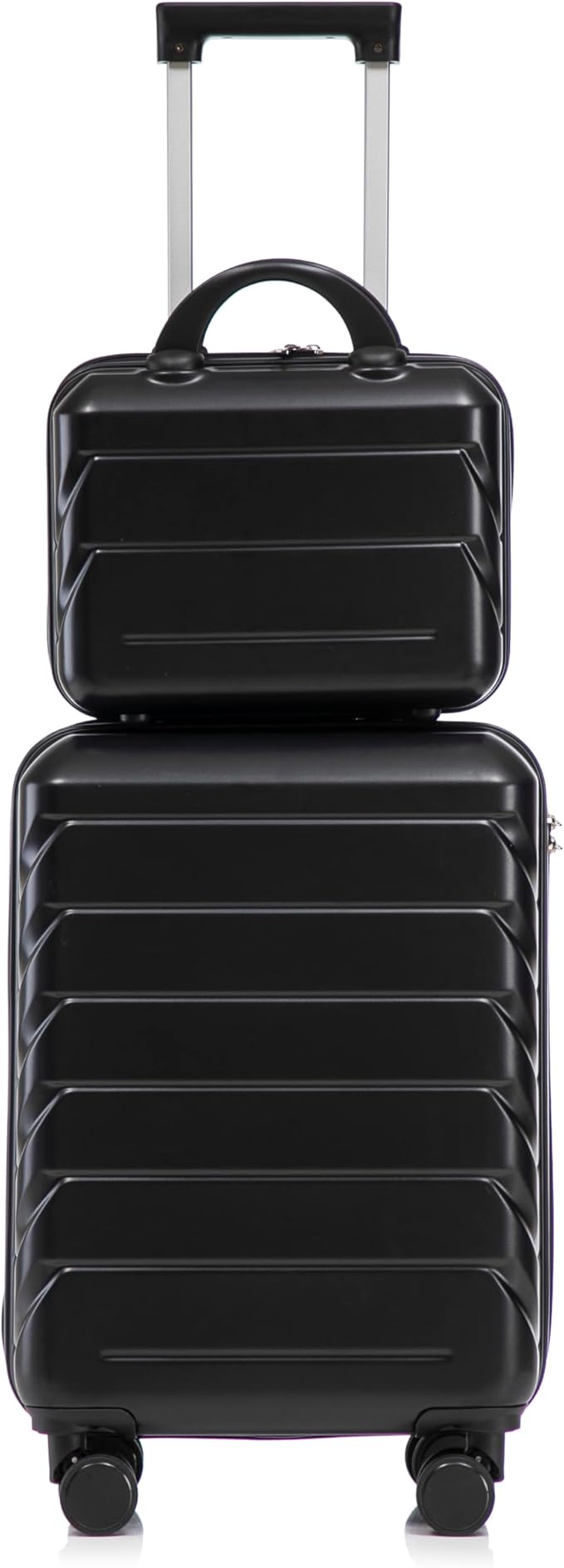 20 Inch Carry on Luggage with 14 Inch Cosmetic Case, 2 Pcs Hardshell Lightweight Durable Spinner Suitcase Set for Travel, Women, Men, TSA Lock, ABS, 20+14 Inch, Black