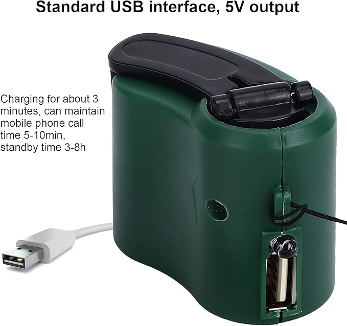 USB Hand Crank Portable Cell Phone Charger with LED Light - 5V Output for Hiking, Camping, Emergency