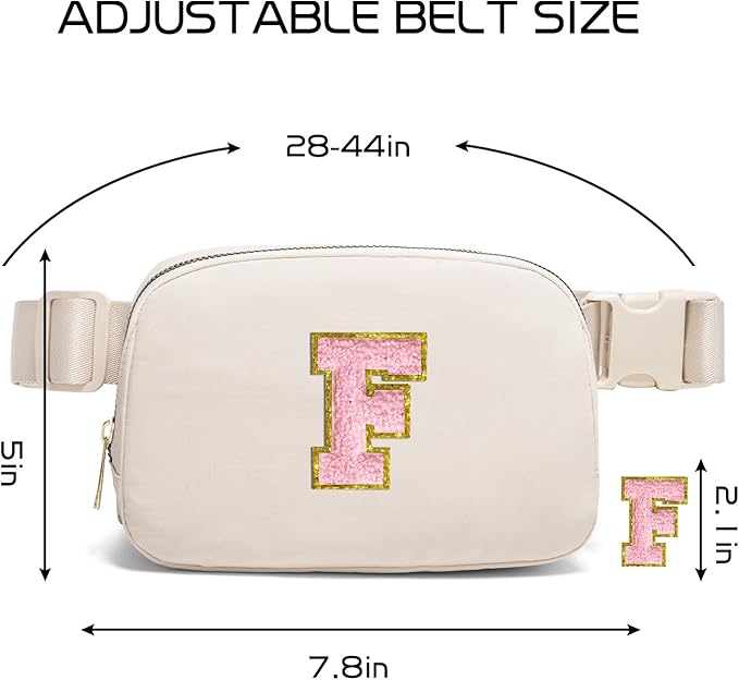 Gitus Belt Bag Fanny Pack Crossbody Bags with Initial Letter Patch Cute Stuff Birthday Gifts for Teenager Girls Trendy Preppy Stuff for Teen Girls(Beige-F)