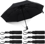 6 Pack Travel Bulk Umbrellas, Automatic Open Close Windproof Rain Umbrellas, Dual-use Black Folding Umbrella Compact Umbrella for Family Men Women