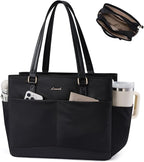 LOVEVOOK Laptop Tote Bag for Women with 3 Separate Pocket Work Bag with Large Cup Holder Computer Briefcase for Teacher Nurse