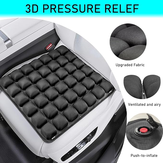 Sondor Travel Cushion - Inflatable Travel Seat Cushion for Airplane,3D Inflatable Air Cells Provide Body Support,for Wheelchairs,Driving,Office (Black-32)