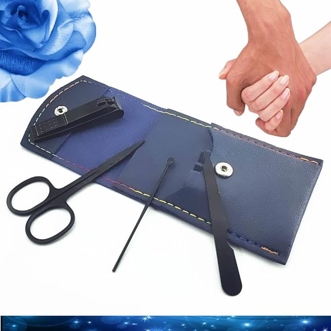 Manicure Set, Professional Men/Women Nail Clippers Kit 4PCS， Stainless Steel Nail Cutter Care Tools Professional Grooming Kits, PU Leather Travel Case(black)