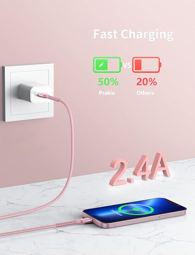 Long iPhone Charger 10FT, 2Pack Lightning Cable [Apple MFi Certified] iPhone Charger Cord USB to Lightning Cable Compatible with iPhone 14/13/12/11 Pro Max/XS MAX/XR/8/7/Plus/6S/5S/iPad (Pink)