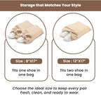 LFH Cotton Shoe Storage Bags with Drawstring, Dustproof Breathable Reusable Organizer, Perfect For Travel, Dorm, Hotel, College, Gym, Easy to Carry, Machine Washable 8"x17" (Pack of 4) - Natural