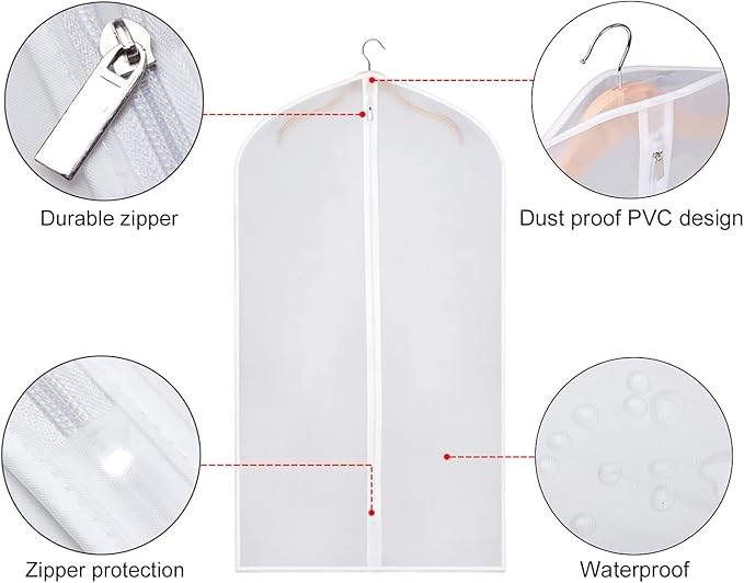 Zilink Garment Bags Suit Bag for Storage 43 inch Dust Proof Suit Protector Cover with Full Zipper for Coat Dress Closet Storage, Set of 6