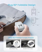 2 Pack European Travel Plug Adapter, VINTAR PD 20W Foldable Adapter for Europe Plug with 4 AC Outlets 3 USB Ports(2 USB C), Type C Adapter for US to Most of Europe EU Spain France Italy