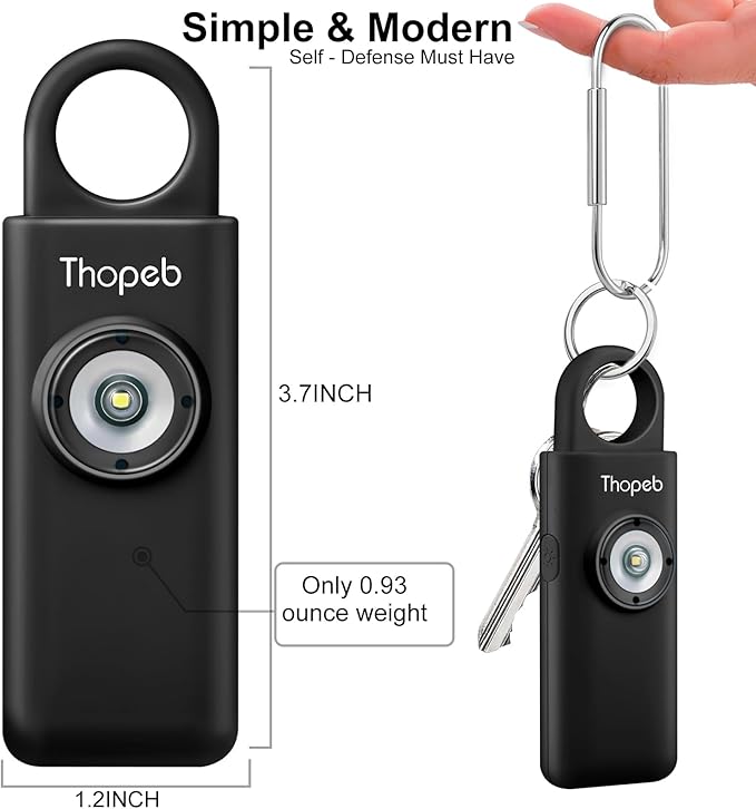 Thopeb– Personal Safety Alarm for Women–135dB Siren, Strobe Light and Rechargeable - Safety Alarm Keychain for Women (Charcoal)