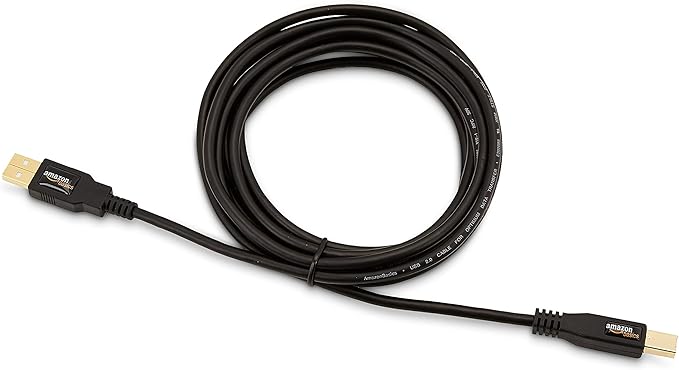 Amazon Basics USB-A to USB-B 2.0 Cable for Printer or External Hard Drive, Gold-Plated Connectors, Black, 10 Foot