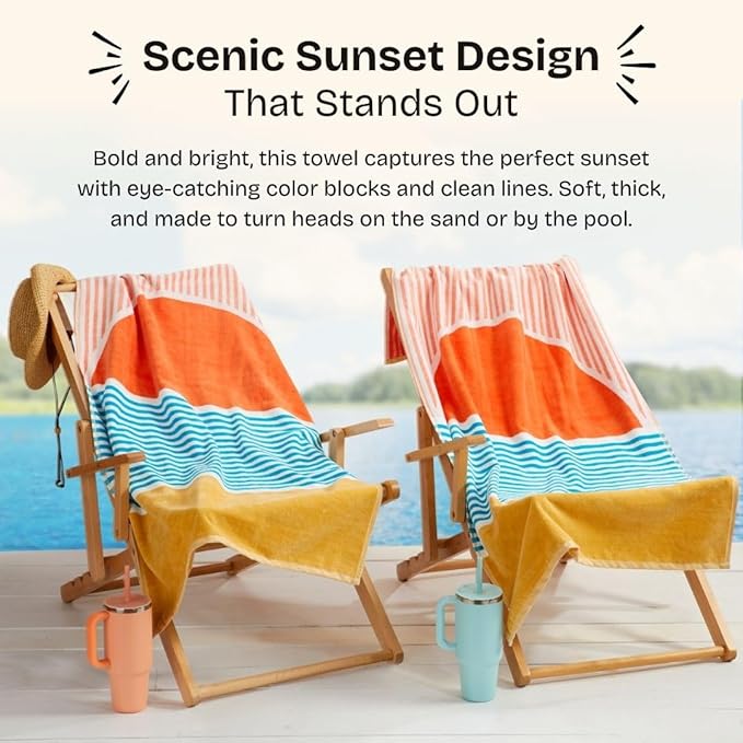 Loon & Lake Luxury Beach Towels Set of 2 - Beach Sunset | 2 Pack 30" x 60" | Crafted from 100% Combed Cotton | Ultra Plush & Super Soft | Rays Collection