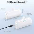 Mini Portable Charger Power Bank for iPhone,5200mAh Portable Phone Charger, Ultra-Compact PD Fast Charging Battery Pack Compatible with iPhone 14/14 Plus/Pro Max/13/12/12 Mini/11/XS/XR/X/8/7/6/6s