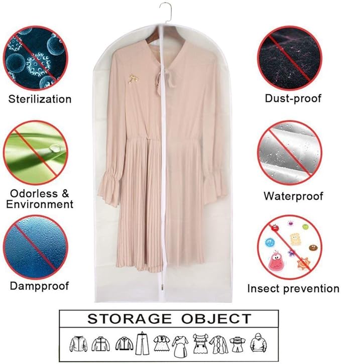 Dress Bags for Hanging Clothes 24'' x 54'' Long Dress Hanging Garment Bag White Breathable Garment Bags for Hanging Clothes Full Zipper Dust Cover for Storage Closet Pack of 6