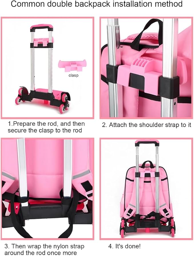 6 Backpack Trolley Foldable Cart with Telescopic Handle Luggage Travel Hand for School Bags Foldable with