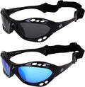Birdz Eyewear Seahawk Polarized Sunglasses UV Protection Lenses for Sport Surfing Jet Skiing Water Kiteboarding Fishing 2 Pairs Black Frames Smoke Blue Lenses