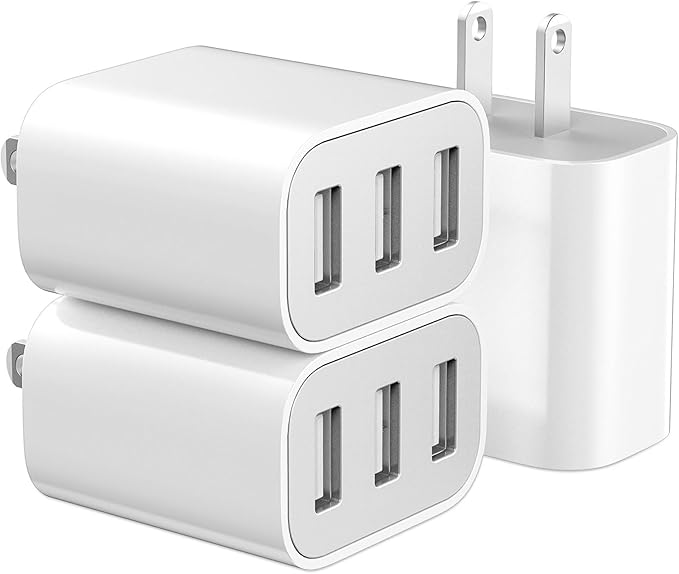 3 USB A Ports Charger Block，YTFCYIKBG Cell Phone wall Chargers，USB Cube wall Plug，for iPhone 14/13/12/11/X/XR/X/8/7/6, Galaxy, Android Phones and More （White）