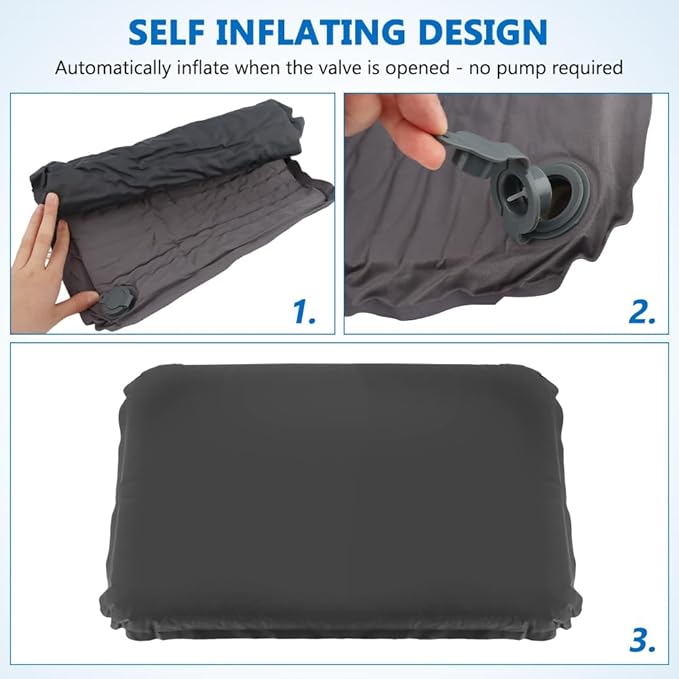 Portable Self-Inflating Seat Cushion, Portable Travel Cushion Airplane Seat, Memory Foam Sitting Pad for Travel Airplane Car Bleachers Backpacking Office(Grey)