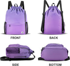 Drawstring Backpack with Mesh Pockets String Gym Bag Sackpack Sandproof Water Resistant Beach Backpack for Men Women