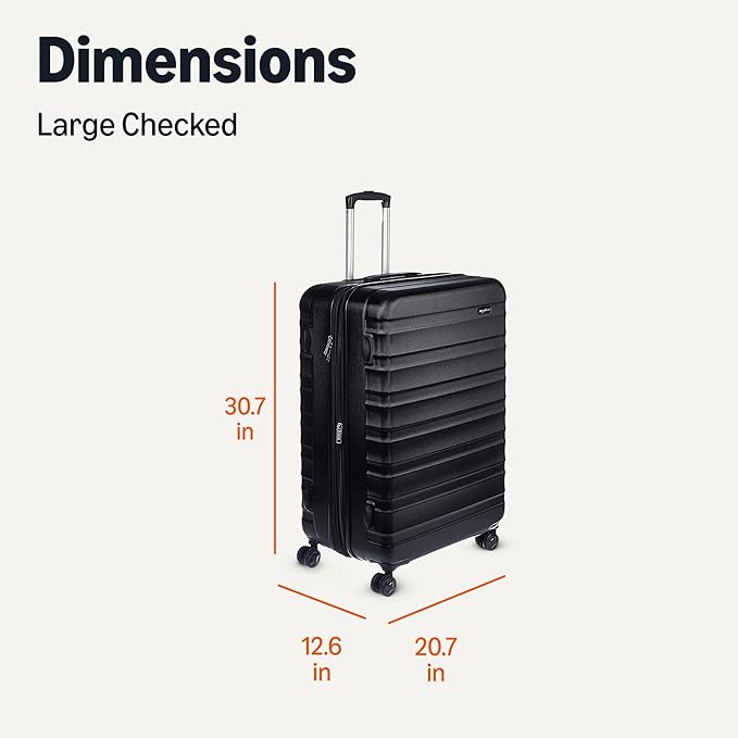 Amazon Basics 30" Hardside Large Checked Luggage, Hardshell Suitcase With Four Multi-directional Wheels, Expandable For Up to 15% More Space, Scratch-Resistant Shell, Black