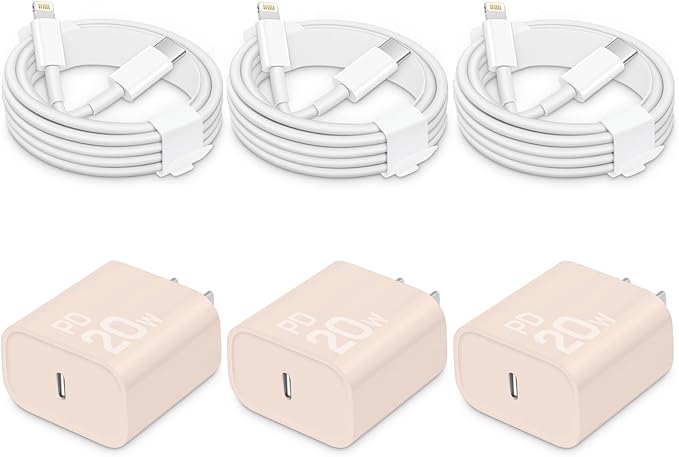 CXX Fast Charger for iPhone [3-Pack, MFi Certified], 20W USB-C PD Block with 6Ft Charging Cable Compatible with iPhone 14/13/12/11/Pro Max & iPad (Pink)