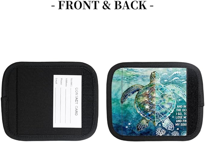 2 Pack Luggage Handle Wrap with Travel Tags - Non-Slip Protective Cover Soft Handle Grips Covers for Suitcase(Turtles Protect Ocean)