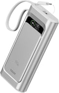 TALIX 190W 20000mAh Portable Charger,3-Port USB-C Fast Charging Power Bank Battery Pack with Built-in Retractable Cables for MacBook,Laptop,Computer,Cell Phones,iPhone 17,iPad,Android,Samsung,Silver