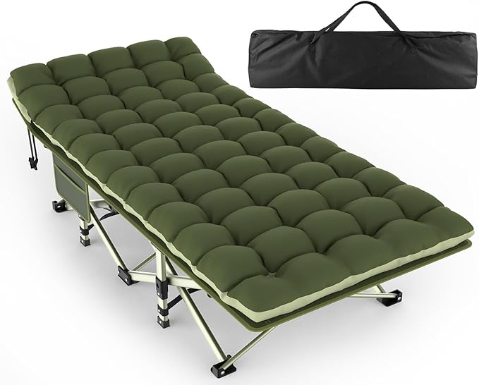 ZENPETIO Oversized XXL Folding Camping Cot, Heavy Duty Sleeping Cot for Adults with Mattress and Pillow, Portable Cot Bed with Carry Bag for Outdoor Camp Travel Home Guest Office, Green