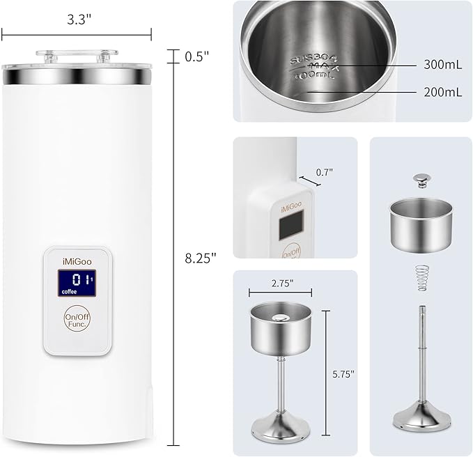 iMiGoo Dual Brew Electric 8oz Coffee & Tea Percolator, 17oz Boil Water, Keep Warm, Portable Multi-Functional Stainless Steel Pot for Home/Office/Camping