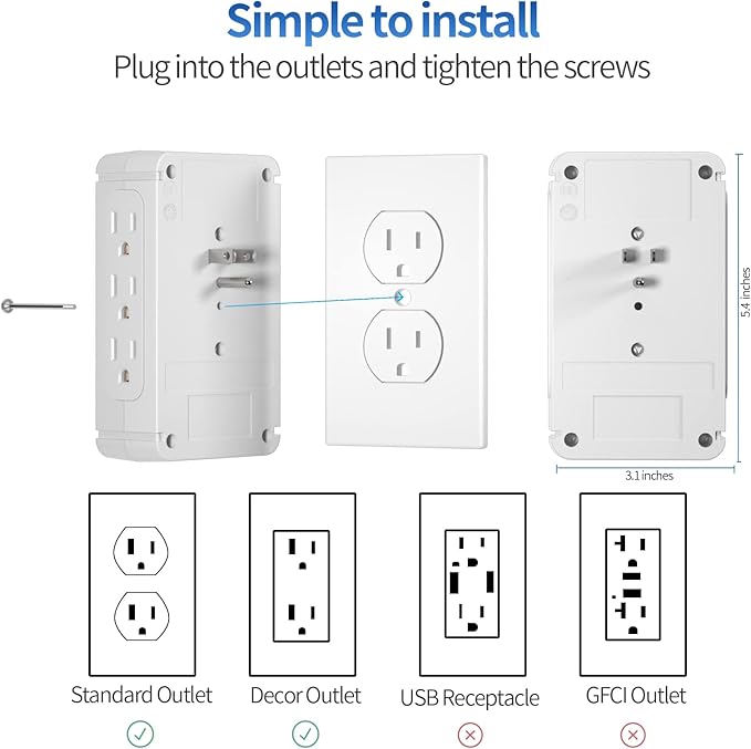 Power Charger Shelf-CFMASTER 11 Port Surge Protector Wall Outlet, 8 Electrical Outlet Extenders and 3 USB Ports 3.4A, with Removable Built-in Shelf and LED Indicator, FCC Listed, White