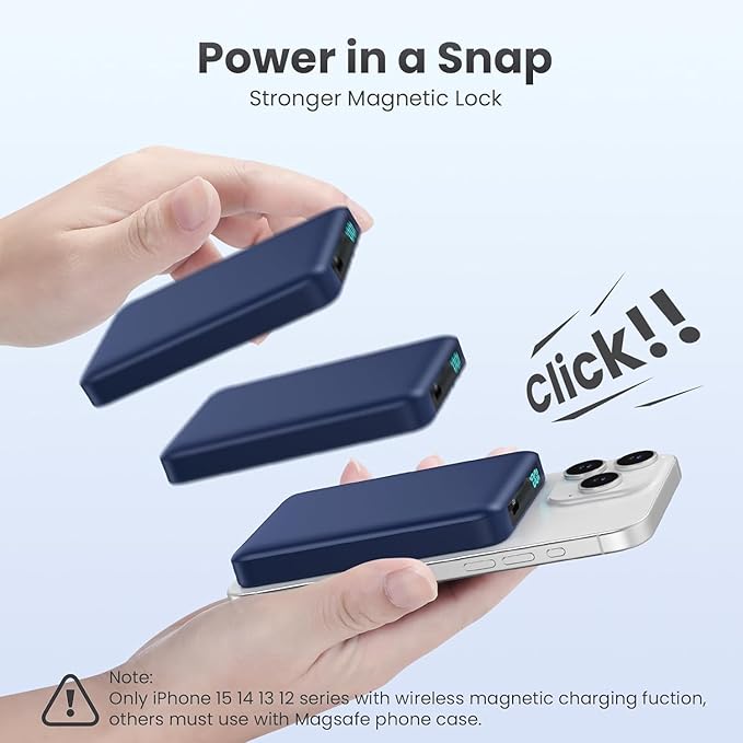 Magnetic Portable Charger 10800mah for Magsafe Battery Pack, Wireless Power Bank with USB C in&out PD Fast Charging,Travel Essential Phone Battery Charger For iPhone 17/16/15/14/13/12 Series-Dark Blue