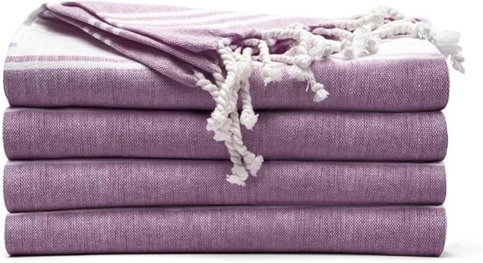 Cotton Turkish Beach Towel with Towels Oversized 36"x72" Pool Absorbent Extra Large Quick Dry Sand Travel Towel (Purple, 4 Pack)