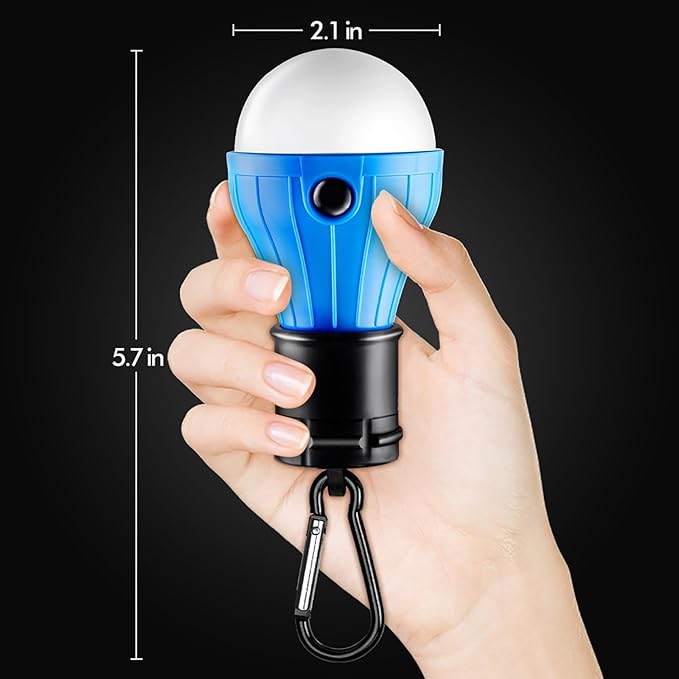 FLY2SKY Tent Lamp Portable LED Tent Lights Blue 4 Packs Hook Hurricane Emergency Lights LED Camping Lights Bulb Camping Tent Lanterns Camping Equipment for Camping Hiking Backpacking Fishing Outage