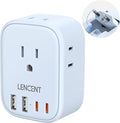 European Travel Plug Adapter, LENCENT US to Europe Type-C Foldable Power Plug with 4 Outlets 4 USB Ports (2 USB C), Power Adaptor for USA to EU Euro Iceland Spain Italy France Germany Greece, Blue