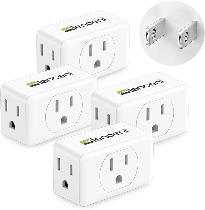 LENCENT 2 Prong to 3 Prong Outlet Adapter,Wall Plug Extender,Multiple Outlet Wall Plug with 3 AC Outlets,Non Grounded Outlets Expander for Japan Travel Kitchen Office Bathroom Older House,4 Pack