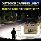 Collapsible Portable Ultra Bright LED Camping Lantern 1500 Lumens USB-C Rechargeable Tent Light 5 Modes 3 Light Sources for Power Outages Camping Hiking Emergency Work Lights