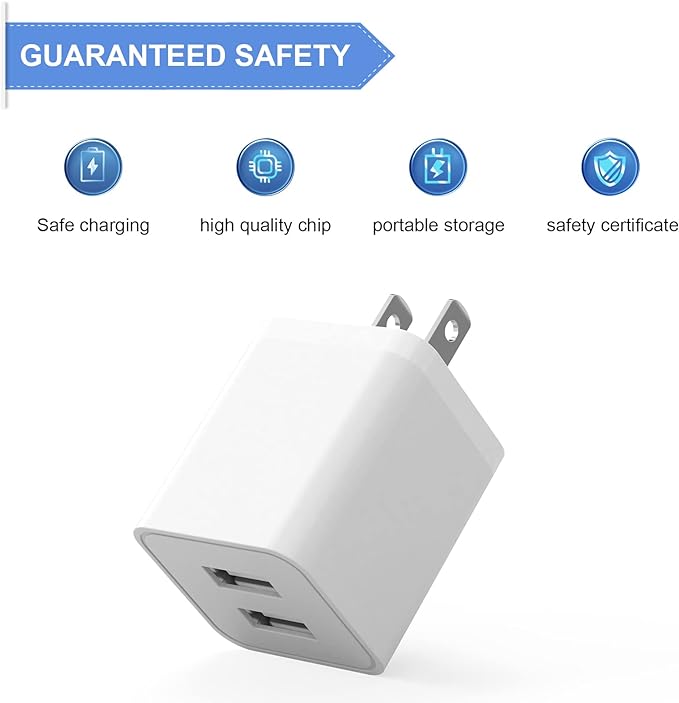 6Pack USB Wall Charger, iGENJUN 2.4A Phone Charger Dual USB Port Cube Power Plug Adapter Fast Wall Charger Block Compatible with iPhone 17/17 Pro/16/16 Pro, Samsung Galaxy, Pixel, LG, Android-White