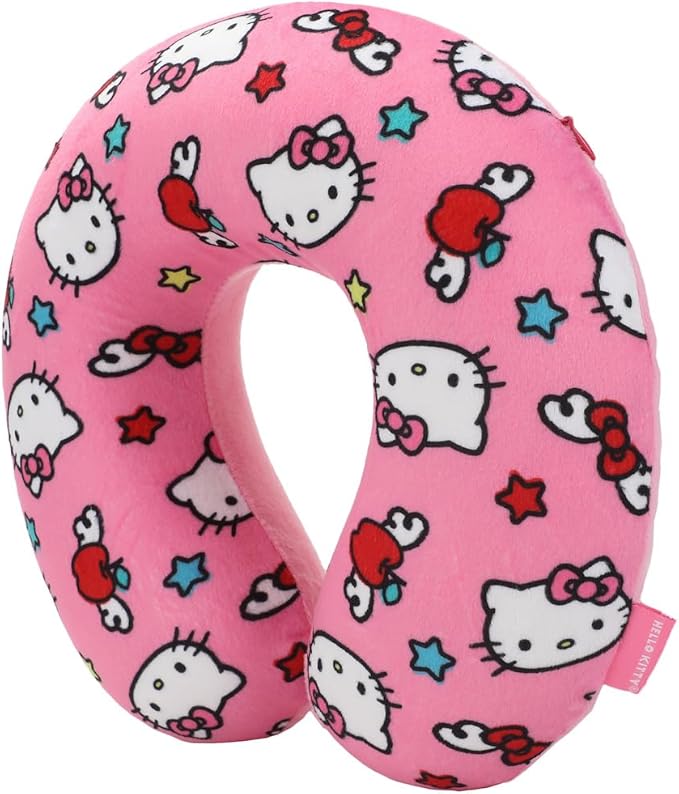 Bioworld Adult Hello Kitty Travel Set with Neck Pillow, Eye Mask, and Throw Blanket, Adorable Comfort for Hello Kitty Fans on the Go!