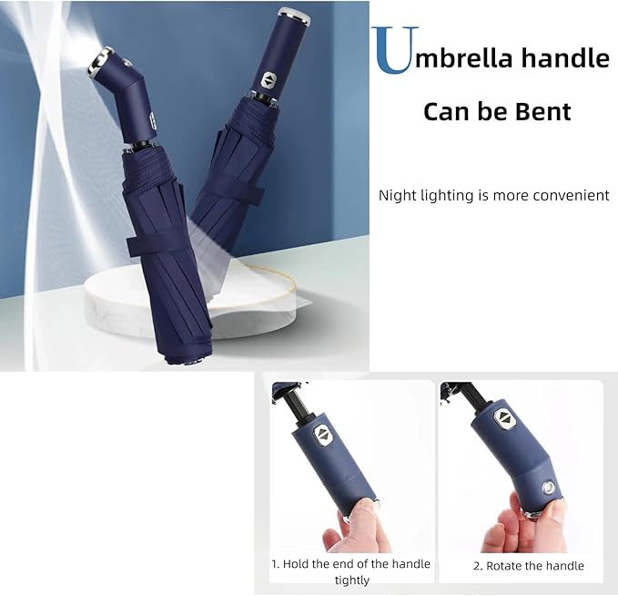 Maizoon Folding Umbrella with Led Flashlight 10 Ribs Fiberglass Frame Auto Open Close Waterproof UV Resistant Rotation Handle