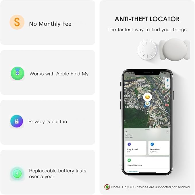 GPS Car Tracker,No Monthly Fee Tracker Device for Vehicles,Car GPS Tracker Work with Apple Find My(iOS Only),Mini Hidden Car Tracker with Magnetic Case (White,1PCS)