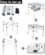 iClimb Lightweight Stable Alu. Folding Square Table Roll Up Top with Carry Bag for Camping Picnic Backyards BBQ Camp Kitchen (Black, L)
