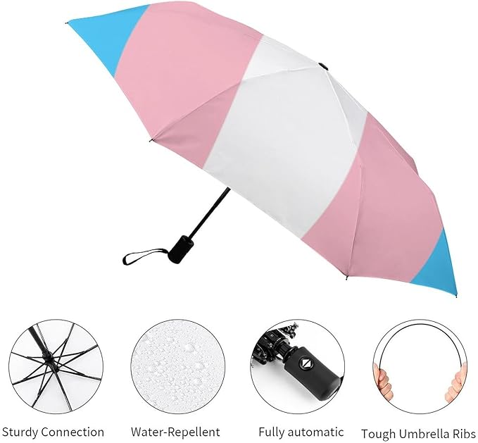 AMRANDOM Travel Folding Umbrella Automatic Open Tri-Fold For Car Rain Outdoor Use For Car Rain Outdoor Use With Black Anti-Uv Coating