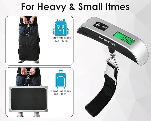 Luggage Weight Scale Portable Digital Suitcase Scale for Travel Handheld Scale with Temperature Sensor, 110 lb/50 kg, Battery Included