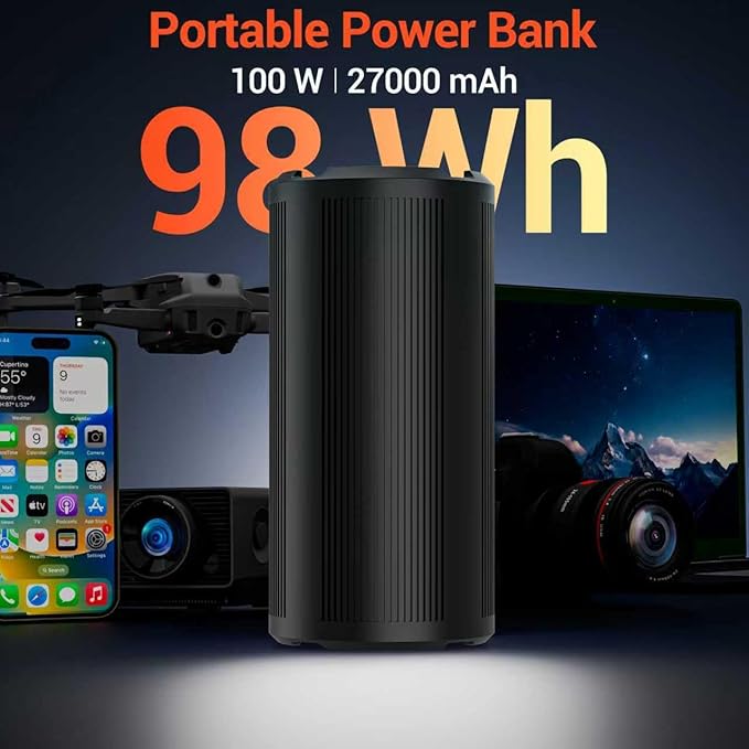Portable Laptop Charger 27000mAh 98Wh, Power Bank with AC Outlet 65W PD Fast Charging External Battery Pack, Mini Portable Power Station for MacBook Pro Dell HP Travel Camping Airline Approved