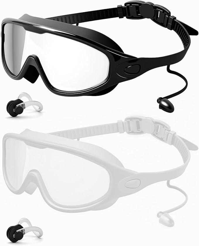 Swim Goggles 2 Pack, Wide View Anti Fog&UV Swimming Goggles for Audlt, No Leak Pool Beach Essentials for Men Women