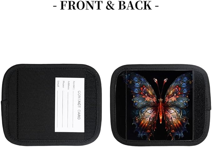 Abstract Butterfly Colorful 2 Pack Luggage Handle Wrap Set of Neoprene Luggage Tags for Suitcases Bag Strap Wrap Cover Travel Airplane Accessories Covers Markers Sleeve Grips Identifiers Cruise