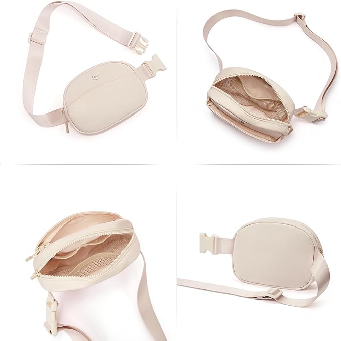 WESTBRONCO Fanny Packs for Women Men, Small Belt Bag Nylon, Lightweight Fashion Waist Packs, Mini Crossbody Bags with Adjustable Strap for Workout Running Traveling(Beige)