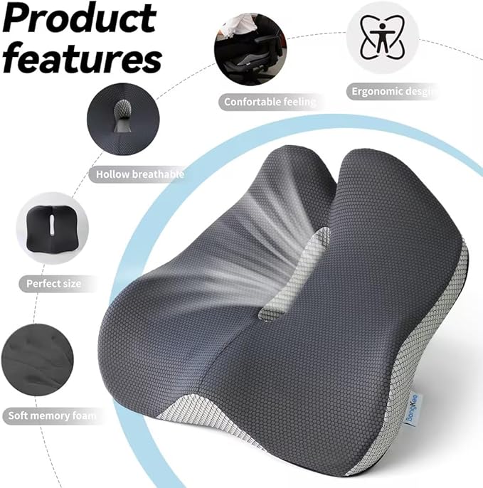 18x16 Inch Memory Foam Seat Cushion for Office Chair, Car & Truck, Ergonomic Chair Cushion for Long Sitting, Thick Supportive Seat Pad with Non-Slip Bottom, Washable Cover